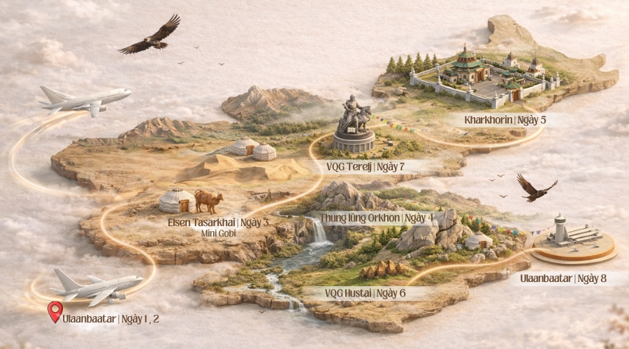THẢO NGUYÊN MÔNG CỔ: ULAANBAATAR - ELSEN TASARKHAI - ORKHON - KHARKHORIN VƯỜN QUỐC GIA HUSTAI - VƯỜN QUỐC GIA TERELJ